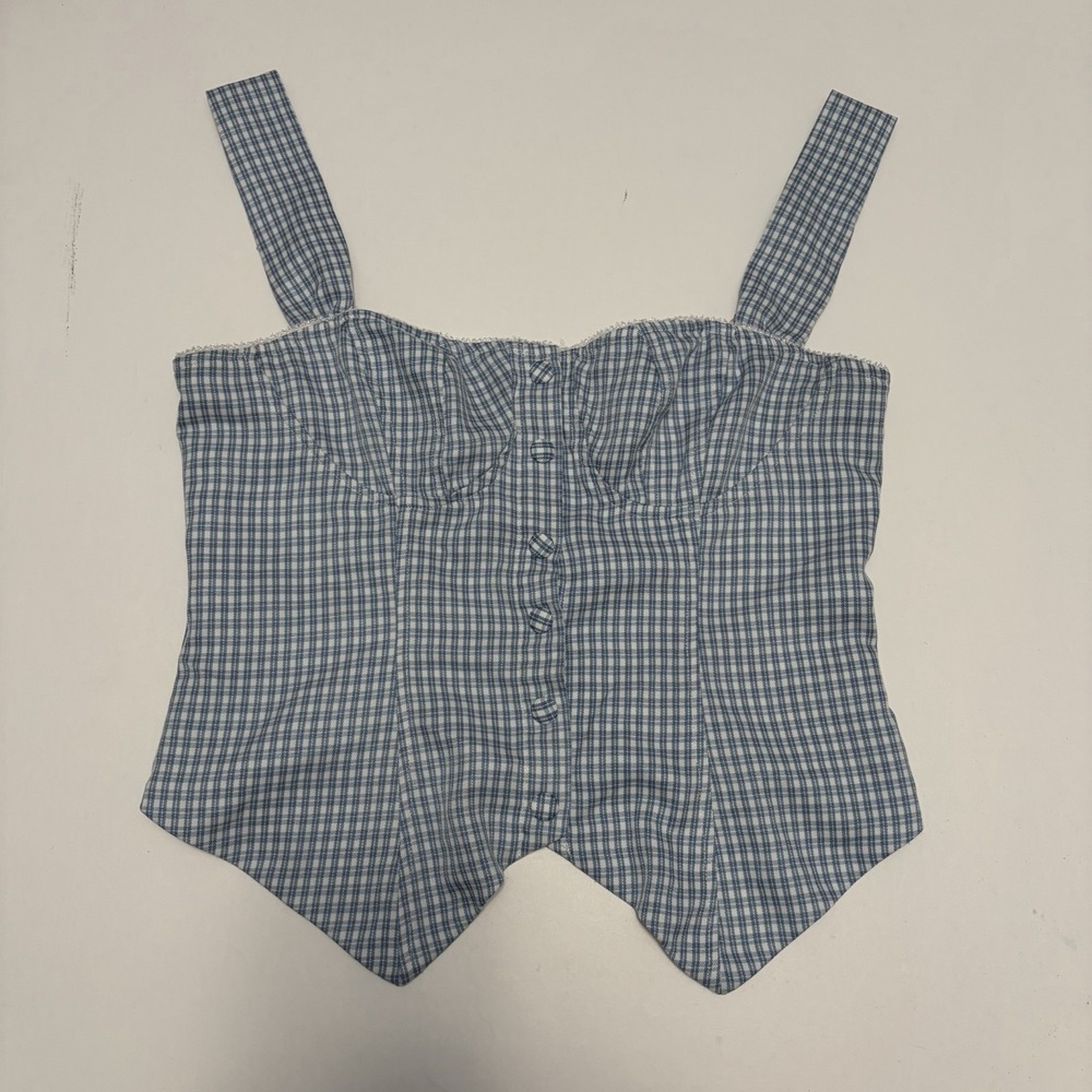 Whimsical Babydoll Gingham Plaid Cottagecore Top M Coquette Feminine Picnic‎